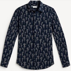 EXPRESS MENS LONG SLEEVE FLORAL PRINT BUTTON DOWN SHIRT BLU WHI SLIM FIT SIZE XL